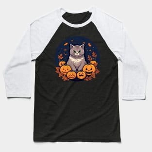 British Shorthair Cat Halloween, Cat Lover Baseball T-Shirt